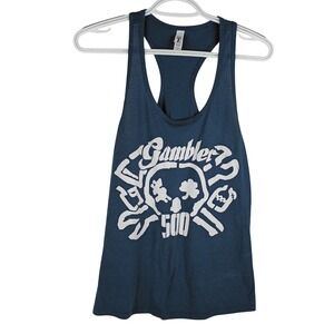 Next Level Gambler 500 Racerback Tank Top Navy Blue Graphic Skull Women Medium